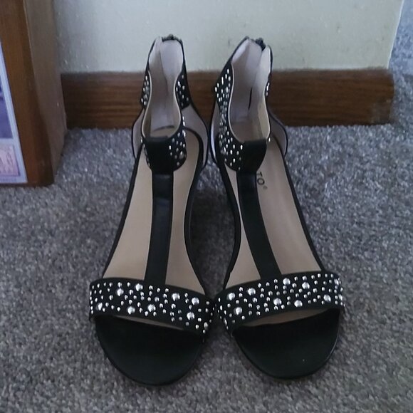 RIALTO BLACK WEDGE STUDDED SANDALS - Picture 3 of 5